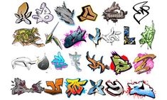 graffiti alphabets and numbers are shown in various colors, shapes, and font styles