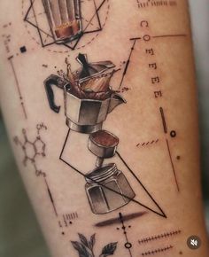 a tattoo on the leg of a person with an image of a blender in it