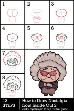 how to draw an old lady from inside out? step by step instructions for kids