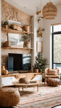 Get Inspired by Boho-Inspired Home TV Mounting Ideas Boho Tv Wall, Living Room Tv Wall Design, Room Tv Wall Design, Tv Mounting Ideas, Macrame Hangers, Tv Wall Decor Ideas, Tv Mounting, Entertainment Wall, Living Interior