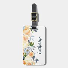 Peach and Dusty Blue Floral Personalized Luggage Tag Gender: unisex. Age Group: adult. Peach And Dusty Blue, Blue Luggage Tag With Luggage Sleeve For Everyday Use, Blue Rectangular Luggage Tag For Gift, Watercolor Floral Border, Monogrammed Luggage, Customizable Pink Luggage Tag, Bohemian Watercolor, Rectangular Blue Luggage Tag With Sleeve, Customizable Rectangular Luggage Tag