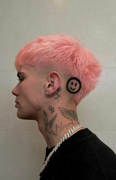 Pink Short Hair Men, Undercut Hair Dye Ideas, Mohawk Hairstyles Men, Dyed Hair Men, Shaved Hair Designs, Mens Hair Colour, Men Hair Color, Dye Ideas, Mohawk Hairstyles