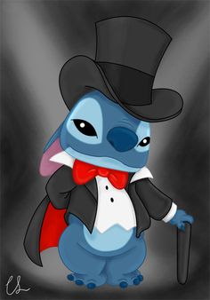 a cartoon character wearing a top hat and bow tie with a cane in his hand