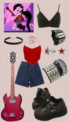 Marceline Clothes Outfits, Marceline Costume Ideas, Adventure Time Marceline Outfits, Marceline Aesthetic Outfits, Marceline Inspired Outfits, Marceline Makeup, Marceline Halloween Costume, Adventure Time Outfits, Casual Vampire Outfits