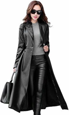 SEXY Women Genuine Real Leather Lambskin Long Trench Overcoat Collar Coat Jacket | eBay Trent Coat, Black Overcoat, Black Leather Coat, Long Winter Coats, Women Overcoat