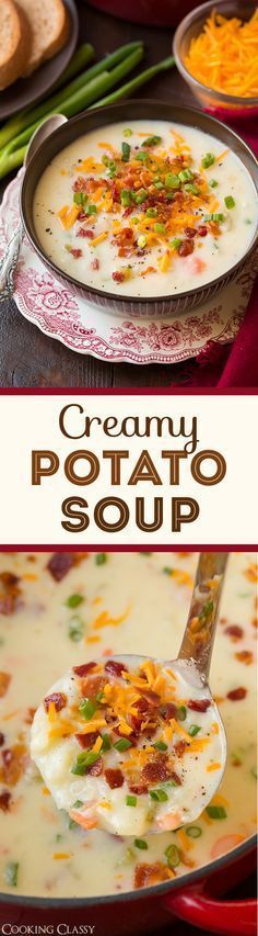 creamy potato soup with bacon and cheese in a bowl