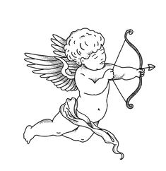 an angel with a bow and arrow in its hand is flying through the air,