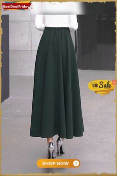 Women Woolen Elegant High Waist Solid Skirts P148036 Green Lined Maxi Skirt For Work, Casual Green Maxi Skirt For Work, Green Long Skirt For Fall, Green Long Skirt Bottoms For Fall, Green Solid Color Skirt For Fall, Green Flowy Maxi Skirt For Fall, Green Lined Maxi Skirt For Fall, Green Pleated Maxi Skirt For Fall, Fall Green Lined Maxi Skirt