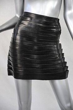 JEAN CLAUDE JITROIS Black LEATHER Tiered-Pleat High-Waist A-Line Mini Skirt S/36 | eBay Luxury Fitted Skirt With Belt Loops, Modern Fitted Leather Skirt, Formal Leather Skirt With Belt Loops, Luxury Fitted Leather Skirt, Designer Fitted Leather Skirt, Designer Fitted Formal Skirt, Designer Fitted Mini Skirt, Fitted Leather Mini Skirt With Belt Loops, High-waist Fitted Leather Skirt