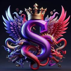 a purple and red dragon with a crown on it's head