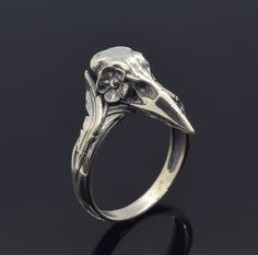 Oxidized Silver Raven Norse Ring, Crow Bird Skull Ring, Crow Ring. ArmenianJewelryHouse personnel do everything to complete the customer's safety and experience.  Item Details  - Material: 925 Sterling Silver - Weight ~ 7.00 Grams(Depending on size) - Gender: Male / Female - Finish: Oxidized Silver / Polished Silver - The product is handmade and its weight may vary up to 1.00 grams. - We recommend using the main photo version of the item(If there are any other options). ✔ Shipped in 5-7 Business Bird Skull Ring, Gift Skull-shaped Hallmarked Rings, White Gold Skull Ring As A Gift, White Gold Skull Rings For Gifts, White Gold Skull Rings As Gift, White Gold Skull Ring For Gift, Nickel-free Skull Rings For Gift, Crow Ring, Norse Ring