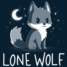 a cute little wolf sitting under the moon