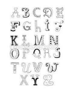 the alphabet is made up of letters and numbers, all in black ink on a white background