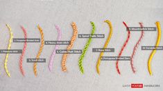 there are many different types of stitchs on the table cloth, and each has their own name