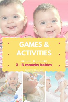 three baby pictures with the words games and activities for 3 months babies in front of them