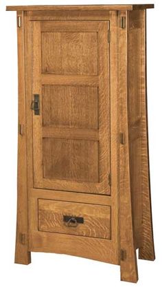 a wooden cabinet with two doors and drawers