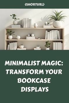 a book shelf with books and plants on it that says minimalist magic transform your bookcase displays