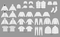 an illustration of men's and women's clothing in white on a gray background