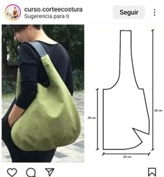 an image of a woman carrying a large green bag with the shape of a bottle on it