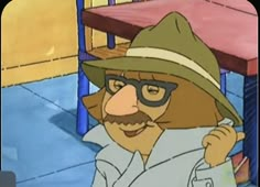 a cartoon character wearing glasses and a hat