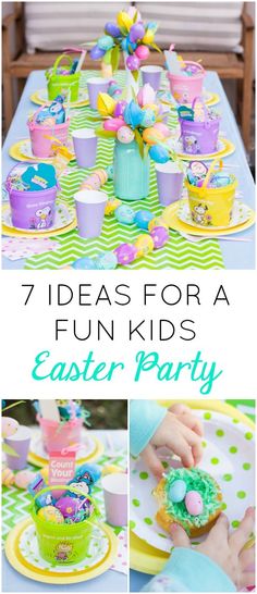 an easter party with lots of colorful food and decorations