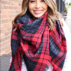 Blanket Scarf Buffalo Check Plaid Navy And Red Panache Larger Size Comfy And Cozy Large Blanket Scarf With Fringe Can Be Worn Multiple Ways...Will Keep You Warm All Season Long. Great Accessory To Any Fall Or Winter Outfit. Boutique Brand Panache Navy & Red Buffalo Check Plaid (Color Can Vary Depending On Lighting And Screens) Larger Size Scarf Brand New Boutique Item Without Tags Bundle 2 Or More Items To Get A Discount. Thanks For Visiting! Bridesmaid Scarf, Diy Blanket Scarf, Bridesmaid Scarves, Buffalo Plaid Scarf, Scarf Blanket, Red Blanket, Woven Scarf, Scarf Yarn, Plaid Blanket Scarf