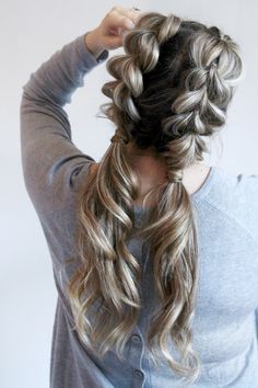 Faux Dutch Braid Pigtails, Animal Kingdom Hairstyles, Mock Braid Hairstyles, Pig Tail Braid Hairstyle, Pulling Hair Back From Face, Pony Braid Hairstyles, Pull Through Braid Pigtails, Hair Braids Tutorials, Pony Braids