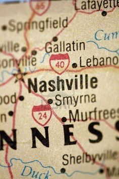 a map with the name and location of nashville, tennessee on it's side