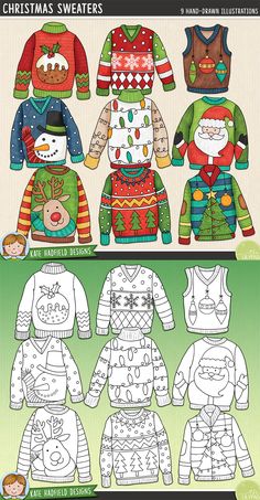 the christmas sweaters are designed to look like they have snowmen on them