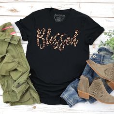 Blessed Leopard Tee – Love in Faith Christian Tshirts Women, Faith Clothing, Leopard Print Shorts, Christian Clothing, Fashion Tees, In America, Knit Jersey, Short Sleeve Tee, Vintage Style