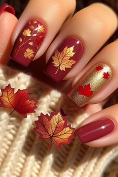 Acrylic Nails Ideas Autumn, Fall Nails For A Wedding, Cute Fall Nail Designs Acrylics, Fall Color For Nails, Friendsgiving Nails, Fall/christmas Nail Ideas, Fall Leaves Nail Art Designs, Fall Nails With Leaves Acrylic, Fall Design Nails Autumn