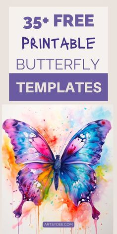 an image of a butterfly with the text, 35 free printable butterfly templates