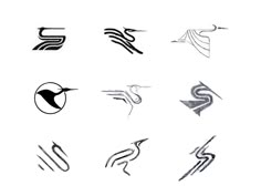 the different types of logos are shown in black and white, including one that has a bird