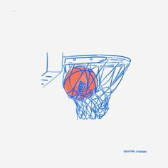 a drawing of a basketball going through the net with an orange ball in it's basket