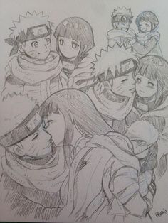 a pencil drawing of some people with hats and scarves