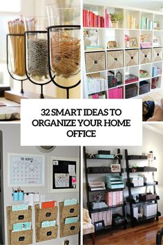 there are pictures of organized home office items