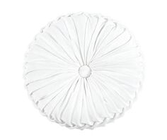 a white round pillow with pleated edges on a white background, viewed from above