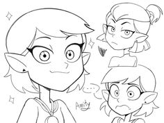 three cartoon girls with different expressions and their faces are drawn in one line, the other is