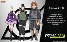 the anime characters are standing together in front of a black and white background with text