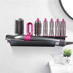 DALUOBO Mount Hair Dryer Holder for Dyson Hairdryer Airwrap Styler Hair Curler and 7 Curls Barrels Curling Kit Organizer Rack Wall Bracket Stand with Bathroom Storage Organizer (Black) Dyson Hairdryer, Styler Hair, Bathroom Storage Organization, Hair Curler, Wall Bracket, Wall Brackets, Hair Curlers, Strong Adhesive