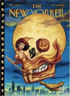 the new yorker magazine cover with a woman holding a pumpkin and a cat on her lap