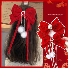 Red Golden Bow Hair Ornament Christmas New Year Accessories Hair Clips For Women Girls Velvet Hair Bow, New Year Hairstyle, Golden Bow, Christmas Hair Accessories, Hair Ribbons, Velvet Hair, Christmas Hair, Ribbon Hair, Christmas Accessories