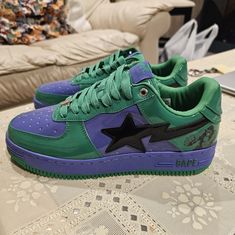 Brand New Never Used Bape Marvel Hulk Very Rare And Hard To Find Shoes/Sneakers No Original Packaging Or Box!! Got These At Flea Market Event So These May Or May Not Be The Actuals But For The Price Who Really Cares And Especially Even More So Given The Quality! Size 10.5 Mens Will Fit 10 Mens And Should Fit 11 Mens Too But Best For 10.5 Mens! Bape Marvel, Shoes Bape, Who Really Cares, Marvel Hulk, Bold Shoes, Hulk Marvel, Sneaker Collection, Flea Market