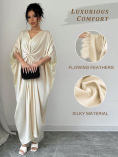 V-Neck Flare Design Satin Dress Apricot Casual,Modest  Short Sleeve Fabric Plain Kaftan Non-Stretch  Women Clothing, size features are:Bust: ,Length: ,Sleeve Length: Chiton Dress, Modest Shorts, Lace Lanterns, Open Shoulder Blouse, Dress Modern, Estilo Hip Hop, Elegant Dresses Long, Modern Dress