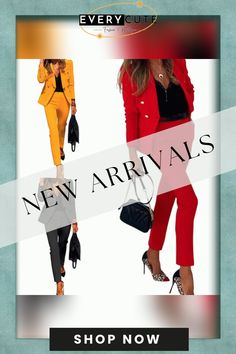 Women's Solid Color Office Outfits Work Blazer Jacket Pants Business Suit Set Formal Fall Office Wear Sets With Pockets, Fall Workwear Sets With Pockets, Fall Trousers Sets With Pockets, Non-stretch Sets For Workwear In Fall, Fall Office Wear Sets, Non-stretch Workwear Outerwear With Pockets, Non-stretch Outerwear With Pockets For Work, Fall Career Pantsuit, Color Office