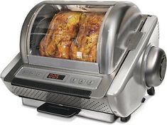 a toaster oven that has some food in it