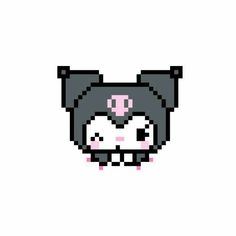 an animal pixellated in the shape of a cat's head with pink eyes