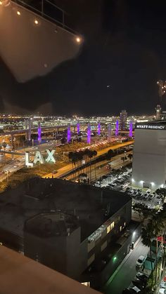 an aerial view of a city at night