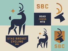 several different types of logos and emblems for road cross mtb, stag brevet cycling mn