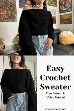 the easy crochet sweater is made with free pattern and video instructions